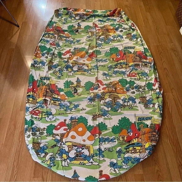 Vtg. 1983 SMURFS Village Twin Fitted & Flat Sheet Pillowcase Set Muslin - Picture 3 of 6